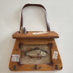 Fish Design Wooden Resin Wall Mounted Key Rack with Coat Hooks Brown Rectangle