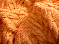 Handcrafted Hand Knit Afghan Throw Blanket Coral Orange Maybe Wool? 78×64 Unused
