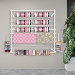 Wall-Mounted 12-Rod Ribbon Organizer – White Iron Rack for Crafts, Scarves, Ties