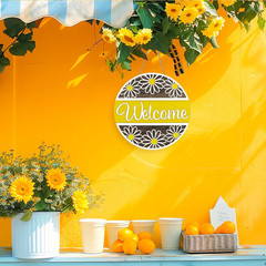 3D Daisy Welcome Door Sign Yellow White Flower Wooden Hanging Sign Front Door Ha