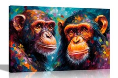 2 Handsome Chimps Colourful Canvas Wall Prints for Living Room Hallway Bedroom