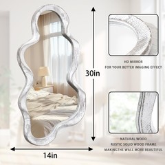 Asymmetrical Mirror Large Irregular Wall Mirror Modern Wood Frame Unique Arti…