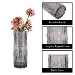 9.8 Inch Black Glass Vase, Glacier Glass Flower Vase, Boho Cylinder Ribbed Va…