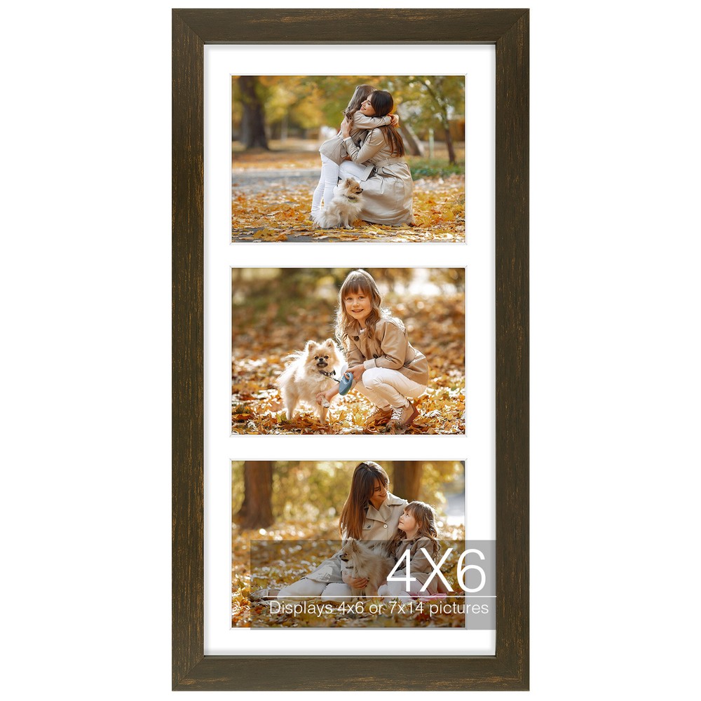 7×14 Picture Frame Solid Wood Tempered Glass for three 4×6 Collage Frame