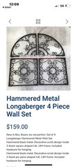 Longaberger Hammered Metal Scroll Design Black 4-Piece Decorative Wall Set 14×14