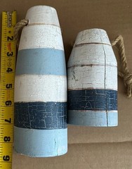 2 Vintage Ocean & Lake Blue Wooden Distressed Painted Lobster Trap Buoy Maine