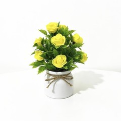 7.5 inch Artificial Rose Arrangement in Rustic White Pot with Twine for accent