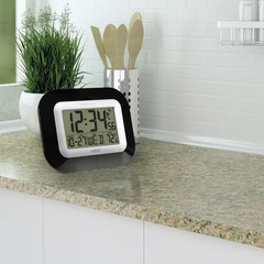 7 In. H Digital Atomic Black Wall Clock with Indoor Temperature