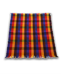 Vtg 60s 70s Mid Century Modern MCM Rainbow Checkered Wool Fringed Blanket Throw