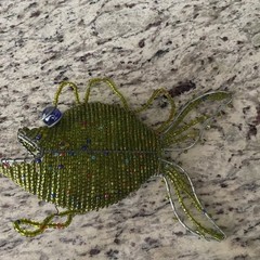 Beaded wire fish green tropical handmade marble eyes home decor nautical