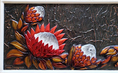 VTG Copper Relief Repoussé (2) Painted Floral Wall Art Claassens 1981 S. Africa