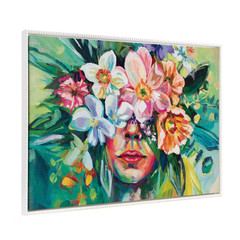 Colorful Female Flower Portrait Wall Art 1-Piece White Framed Canvas Art Print,