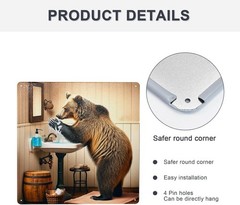 Rustic Brown Bear Handwashing Metal Tin Sign Cozy Cabin Bathroom Wall Art Dec…