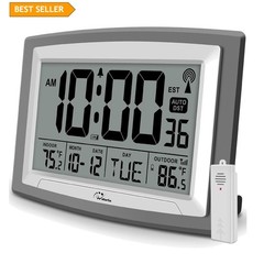 Elegant 12.5″ Atomic Clock with Indoor/Outdoor Temperature – Battery Operated