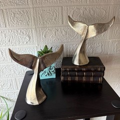 Decorative Whale Tail Bookends Set of 2 Silver Cast Aluminum 7 In
