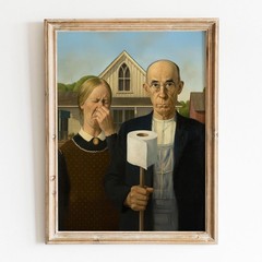Funny Bathroom Poster Wall Art American Gothic Toilet Humor Canvas