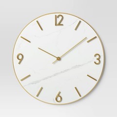 26″ Faux Marble Finished in Polished Brass Wall Clock White – Threshold