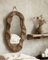 Aknhd-Wy Asymmetrical Mirror Wall Decor Living Room – Wood Wave Edge Wall