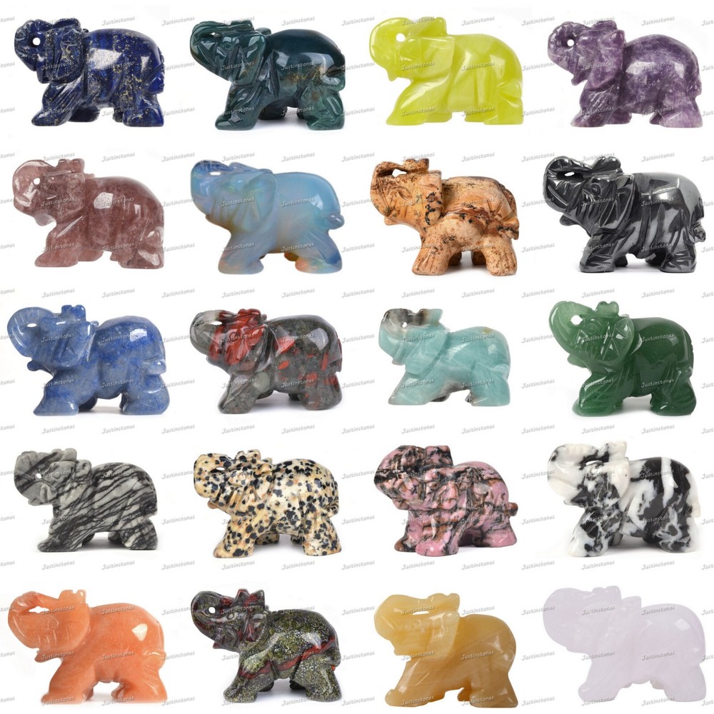 50mm Hand carved gemstone elephant statue figurine collectible decor 2″