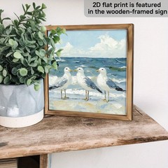Seagulls Coastal Wooden Print Wall Art Framed Beach Theme Decor for Home & Patio