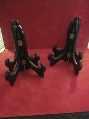 4 Black Wood Plate Holders 6″