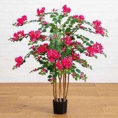 48″ Artificial Bougainvillea Tree Houseplant, Pink/Green Floral Decor