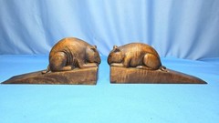 Vintage Wooden Doorstop Hand-Carved Wood Wedge Rat Mouse Animal 8×3 Pair Figural