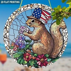 SET OF 4 -2D Flat Acrylic SQUIRREL Suncatchers 7.8-8″ round