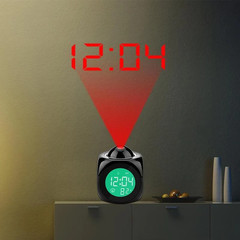 90 Degree Rotatable LED Projection Clock Digital Bedside Voice Alarm USB Charger