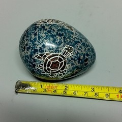Solid Stone 3″ Turtle Egg Hand Etched Soapstone Art Vtg Cobalt Blue Kenya Craft