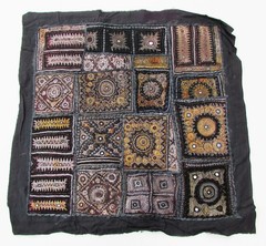 Kutchi Indian Embroidered Patchwork Wall Hanging 24″ Square Black Vintage