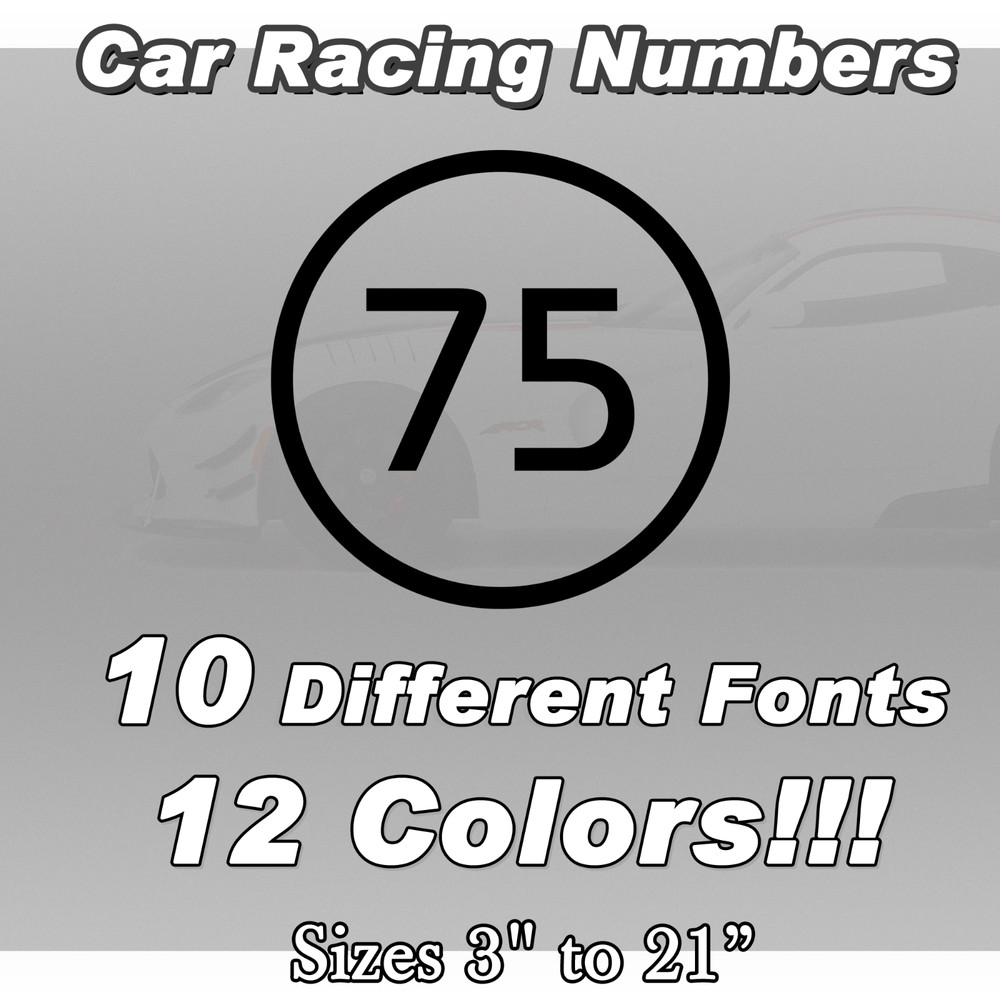 2 pack Racing Car numbers die-cut decal circle door custom number rally sport V7