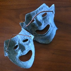 Vtg Cast Bronze Greek Style Theater Masks Wall Plaques Set of 2 Comedy & Tragedy