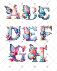 BUTTERFLY Monogram Letter Name Water Color Art Print – UNFRAMED – Personalized