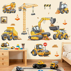 Construction Vehicles Excavator Wall Decals Engineering Car Tractor Crane Wall S