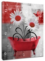 Red Floral Abstract Geometric Canvas Wall Art for Bathroom Farmhouse Daisy an…