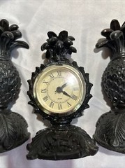 Pineapple Clock And Bookends Resign Office Den Living room Black Mantle