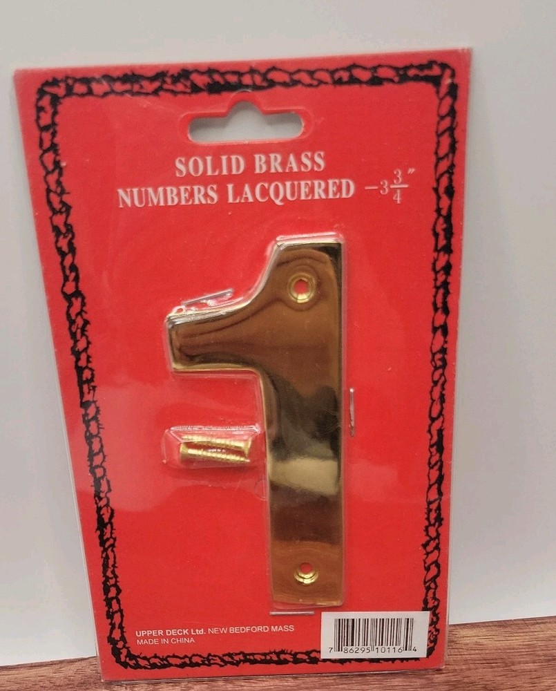Vtg 3 3/4 inch Handcrafted Upper Deck Solid Brass House Number «1» Sealed