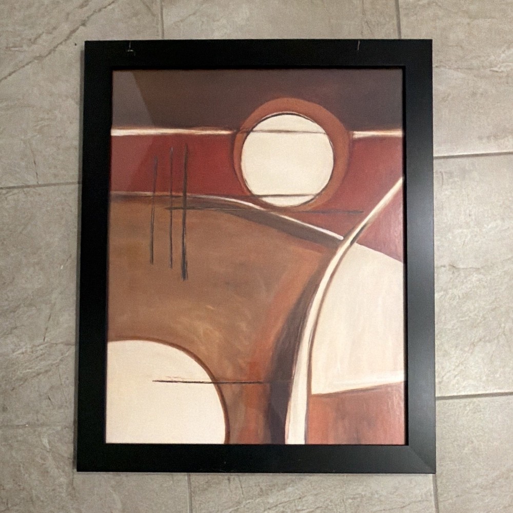 Framed Abstract Art Print, Vertical Wall Decor, Brown Beige White
