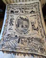 Vintage Folk Art Woven Tapestry Throw Blanket Amish Country Farm Scenes 66×50 in