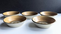 Vintage SET Of 5 Premiere DuraStone YELLOW Mosaic Soup Cereal Bowls Gano Japan