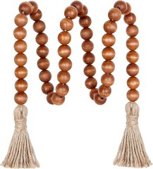39in Wood Bead Garland Farmhouse with Tassels,Versatile Prayer Beads (Brown)