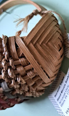 Artisan Signed Basket Wall Hanging Pocket Hand-woven Gods Eye Cottagecore Rustic