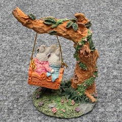 Vintage 1993 IRS Bunny Rabbit Couple on Swing Figurine Resin Tree Decor 4