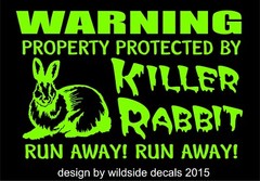 Funny Killer Rabbit Decal Warning Run Away Monty Python vinyl car sticker
