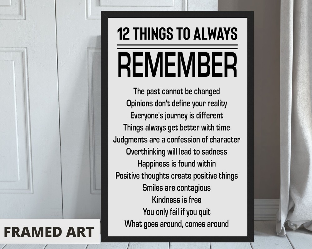 12 Things to Always Remember Inspirational Quotes Poster Framed 11×17″ Wall Art