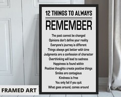 12 Things to Always Remember Inspirational Quotes Poster Framed 11×17″ Wall Art