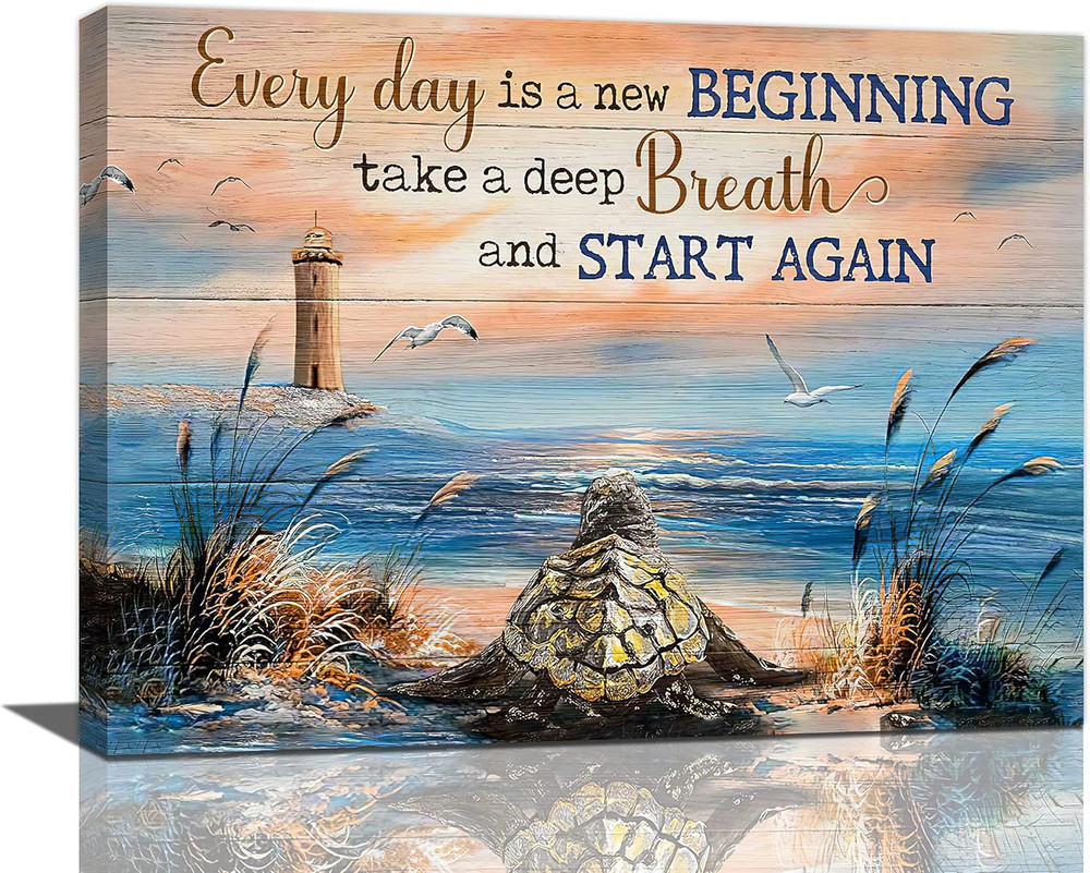 Sea Turtle Bathroom Decor Wall Art Beach Blue Ocean Lighthouse Inspirational Quo