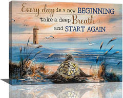 Sea Turtle Bathroom Decor Wall Art Beach Blue Ocean Lighthouse Inspirational Quo