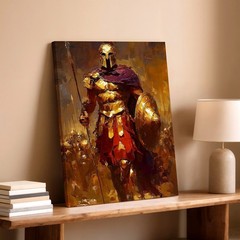 Wall Art Spartan Warrior Canvas Print Ancient Greek Soldier Shield Spear Decor